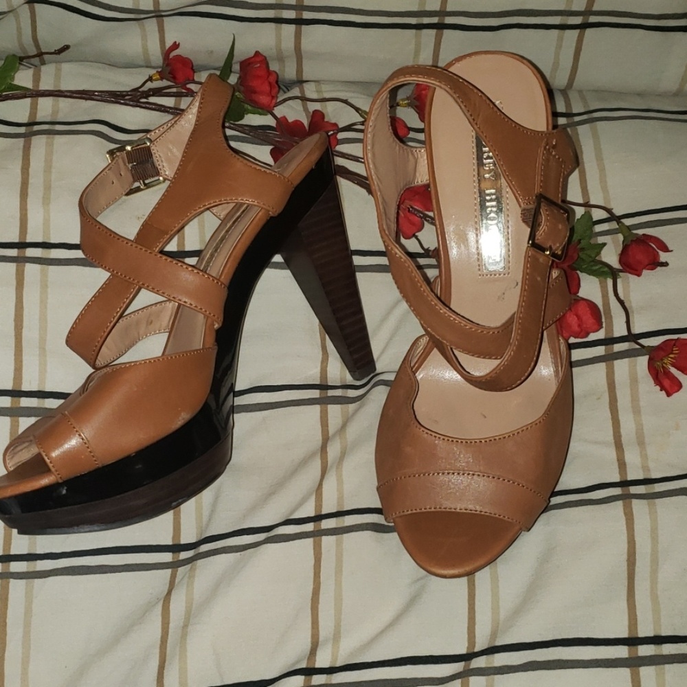 Audrey Brooke Tan / Brown  Leather Platform Heels